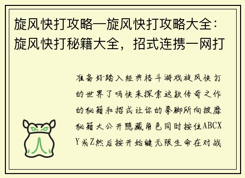 旋风快打攻略—旋风快打攻略大全：旋风快打秘籍大全，招式连携一网打尽
